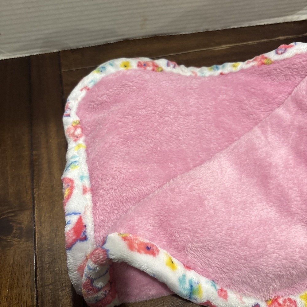 le bebe FAVORITE Pink Baby Blanket Fox Frog Flower Butterfly Trim - Picture 5 of 7